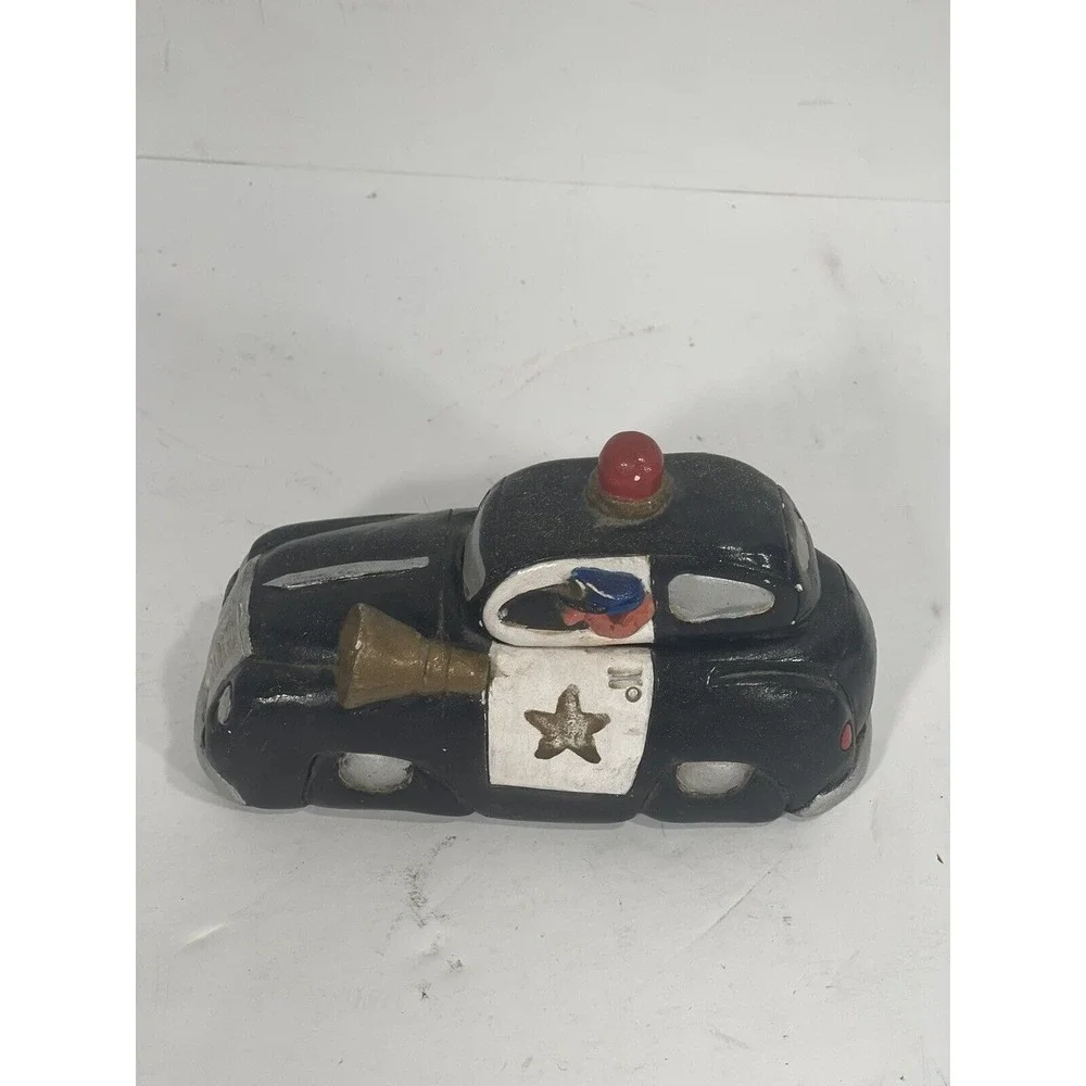 Vintage City Police Car Ceramic Ashtray Figurine Black Car Paperweight Top Opens